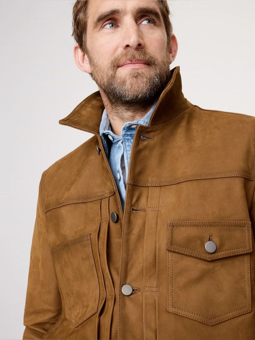 NWT Banana Republic Nubuck Leather Trucker Hazelnut Brown Jacket Sz L (#825018)
